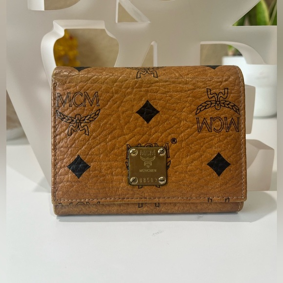 MCM Handbags - MCM VINTAGE COGNAC VISETOS SMALL TRIFOLD WALLET